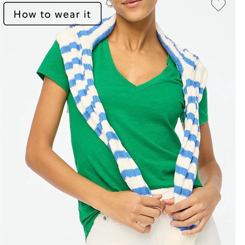J Crew short sleeve, V-neck tee, size medium, green,cotton